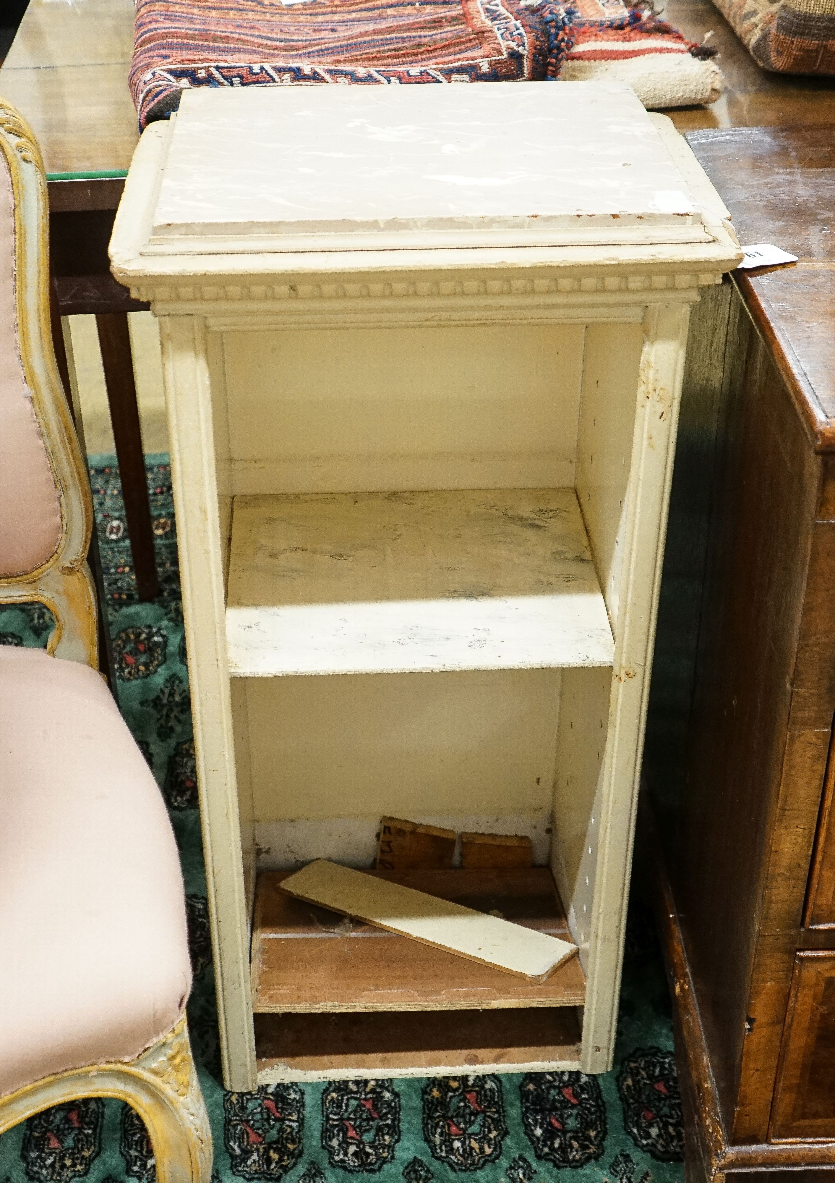 A faux marble topped painted two-tier cabinet, width 43cm, depth 32cm, height 88cm